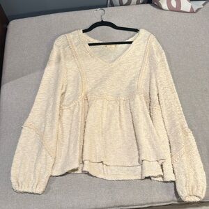 Altar'd State Boho Linen Blend Cream Women's Top